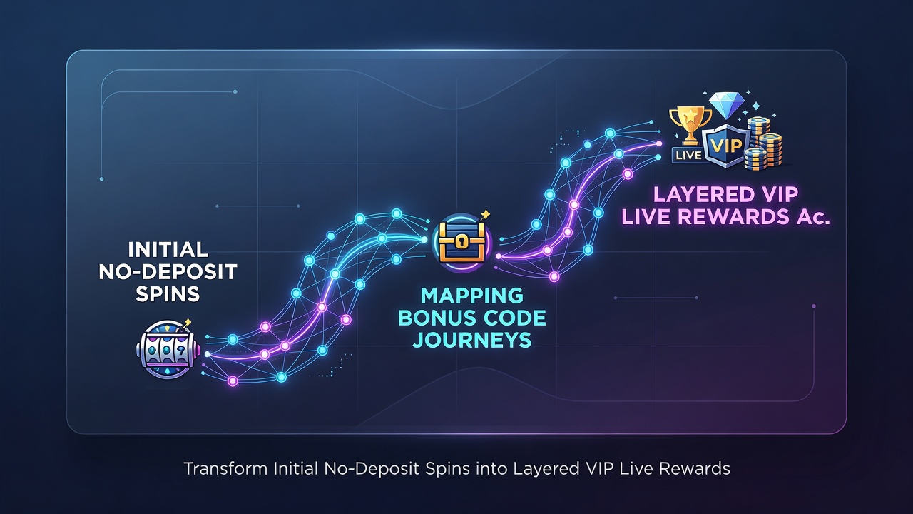 Diagram van mobiele bonus journeys van no-deposit spins naar VIP live rewards