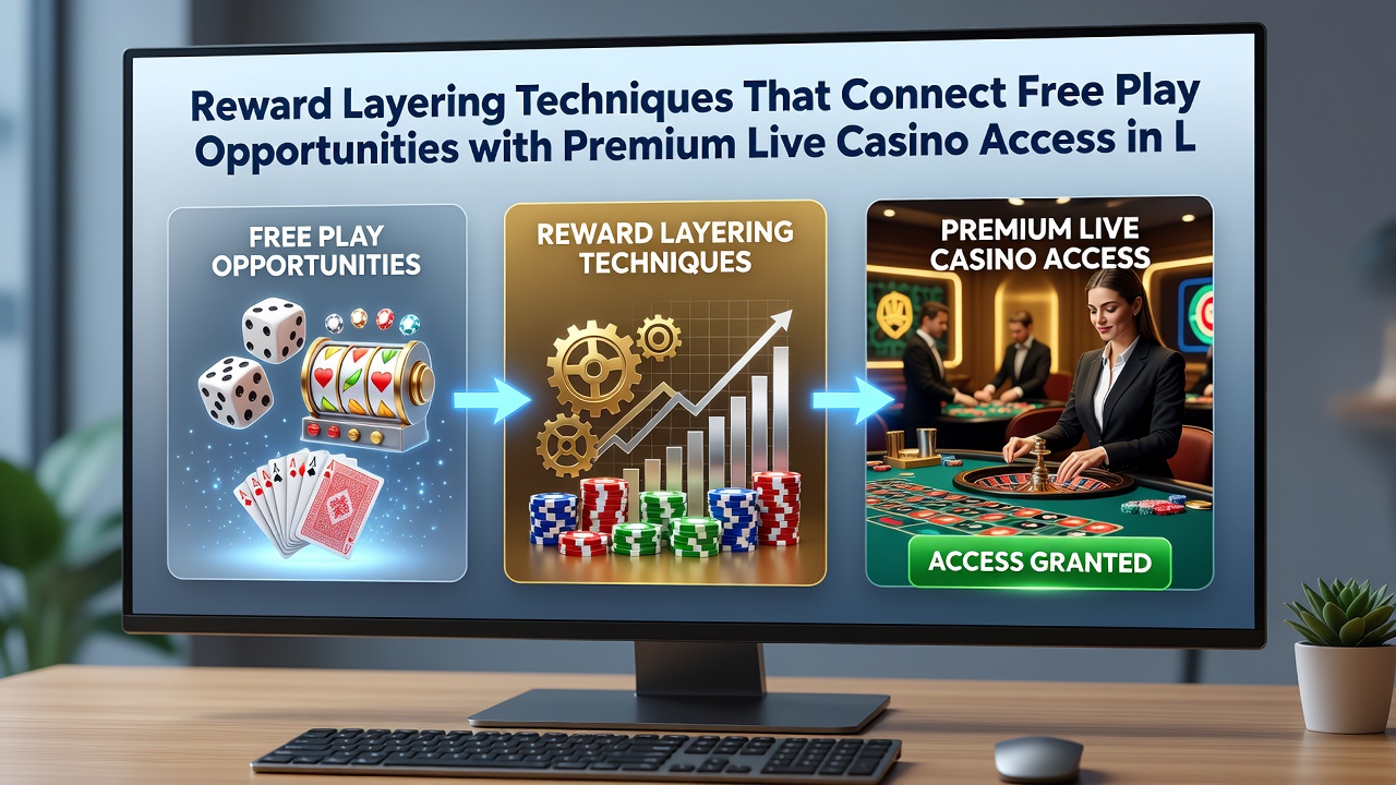 Diagram van gelaagde beloningen die no deposit bonussen verbinden met VIP live casino voordelen