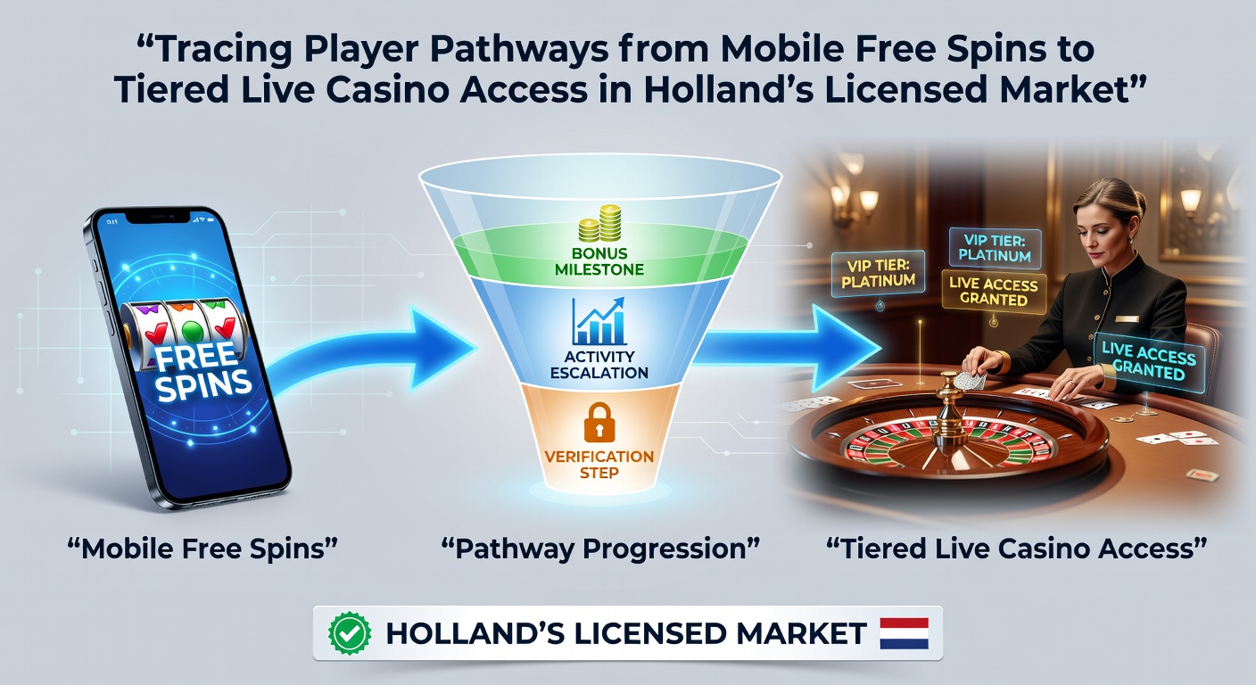 Grafiek die spelersprogressie toont van mobiele gratis spins naar VIP live casino niveaus in Holland's licensed sector