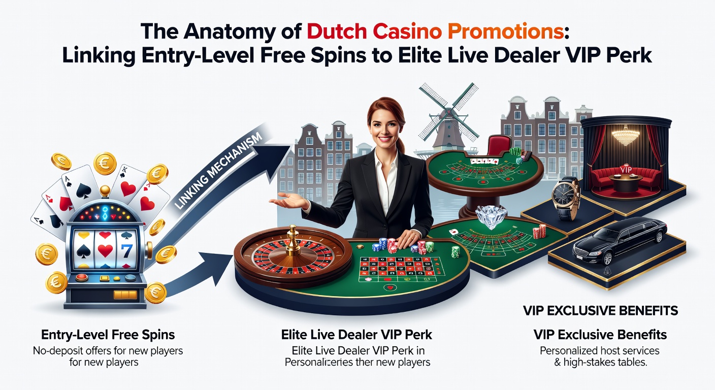 Illustratie van een loyalty ladder in Nederlandse casinos, klimmend van free spins naar VIP live tafels met persoonlijke hosts